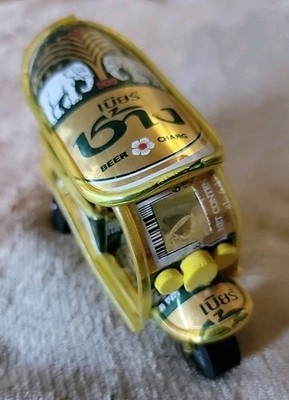Handmade Thai Beer Tuk Tuk Model   Chang Beer Can   Recycled Aluminum  Art 4.5 ''