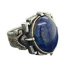 Natural Lapis Lazuli Ring 925 Sterling Silver Antique Warrior Style Handmade Jew