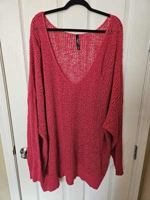 Torrid Sleep Hot Pink Knit Crocheted Long Sleeve V-Neck Swim Cover Up Plus Sz. 6
