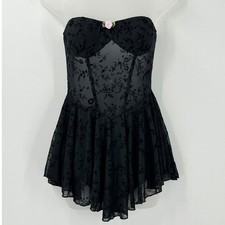 Whimsigoth Black Velvet Burnout Mesh Strapless skort dress M fairy coquette club