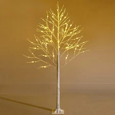 6Ft Lighted Twig Birch Tree with 96 Warm White LED Fairy Lights Pre-Lit Artifici