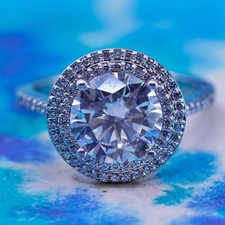 Size 9.25, vintage Sterling 925 silver engagement ring with cluster Cz around