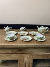Vtg Lusterware Mini Japanese Tea Set Teapot Cup Saucer Creamer Sugar Floral READ