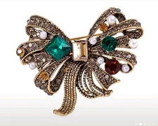 Christmas Pin Bow Brooch Green Fashion jewelry NEW Free Ship 2 inch