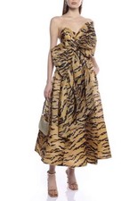 Zimmermann Matchmaker Bow Midi Dress Tan Tiger bow detail New Size 00,0,1,2,3,4