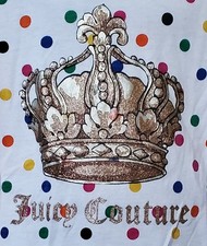 Vintage Y2K Juicy Couture Girls Rainbow Polka Dot  Tee – Gold Glitter Crown - L