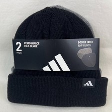 New Adidas 2 Pack Unisex Fold Double Layer for Warmth Black Gray Beanie Hats