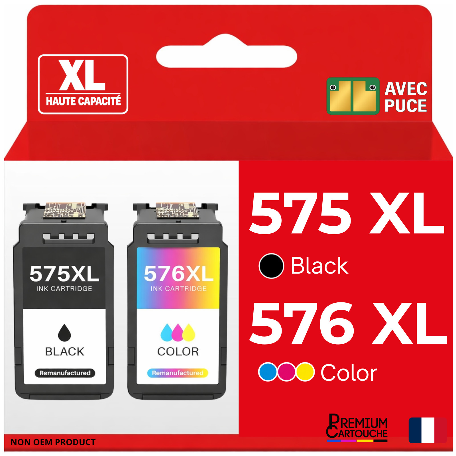 Pack cartouches recharge PG575XL CL576XL compatible jet d'encre Canon noir couleur