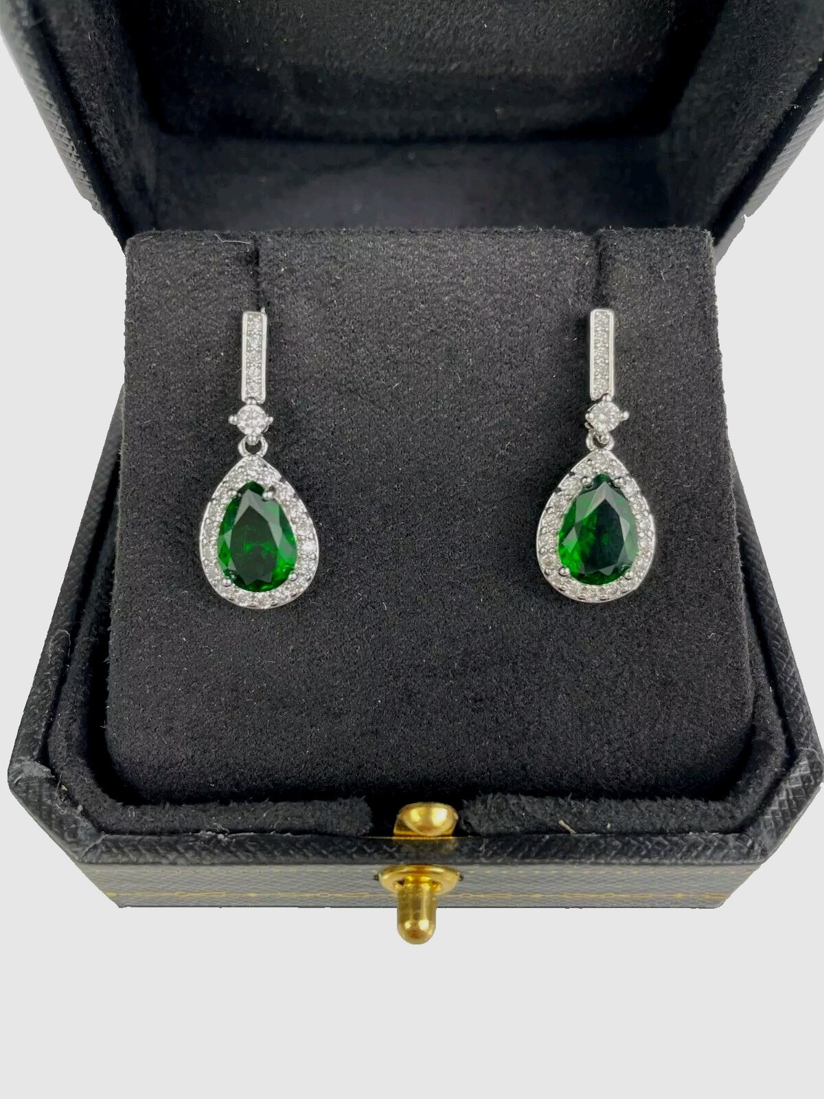 WHITE GOLD FINISH Green Emerald Created Diamond Earrings Set