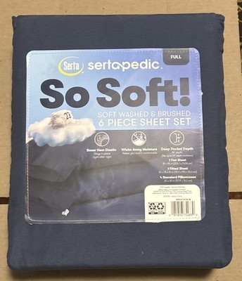 Serta Sheet Set FULL So Soft 6 PC Deep Pocket Boxer Hem Cool Comfort Navy Blue