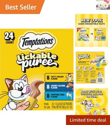 Delicious Squeezable Wet Cat Treats - Chicken, Salmon, Tuna Variety, 0.42 oz