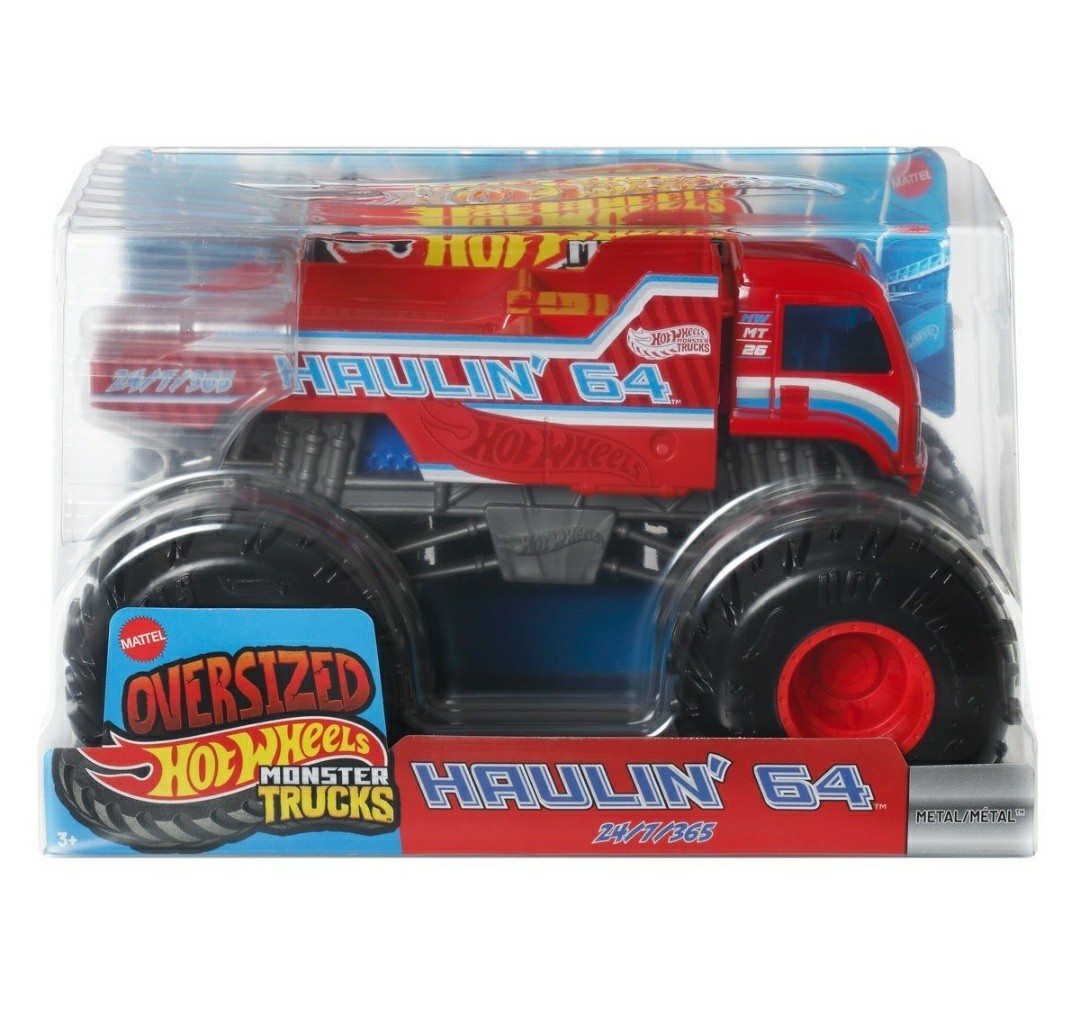 HOT WHEELS MONSTER TRUCKS 2026 OVERSIZED HAULIN' 64 RED 1:24 METAL
