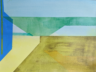 #ad Original Art Abstract Acrylic Painting 9x12 on Art Paper. #x27;Ochre and Sky#x27; $34.00