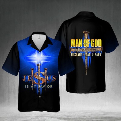 Man Of God Husband Dad Papa Jesus Christian Aloha Hawaiian Shirt Full Size