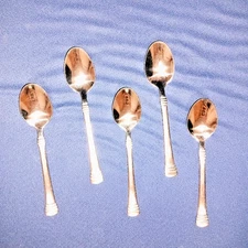 5 Cambridge Codie Stainless Flatware teaspoons glossy VG used condition 