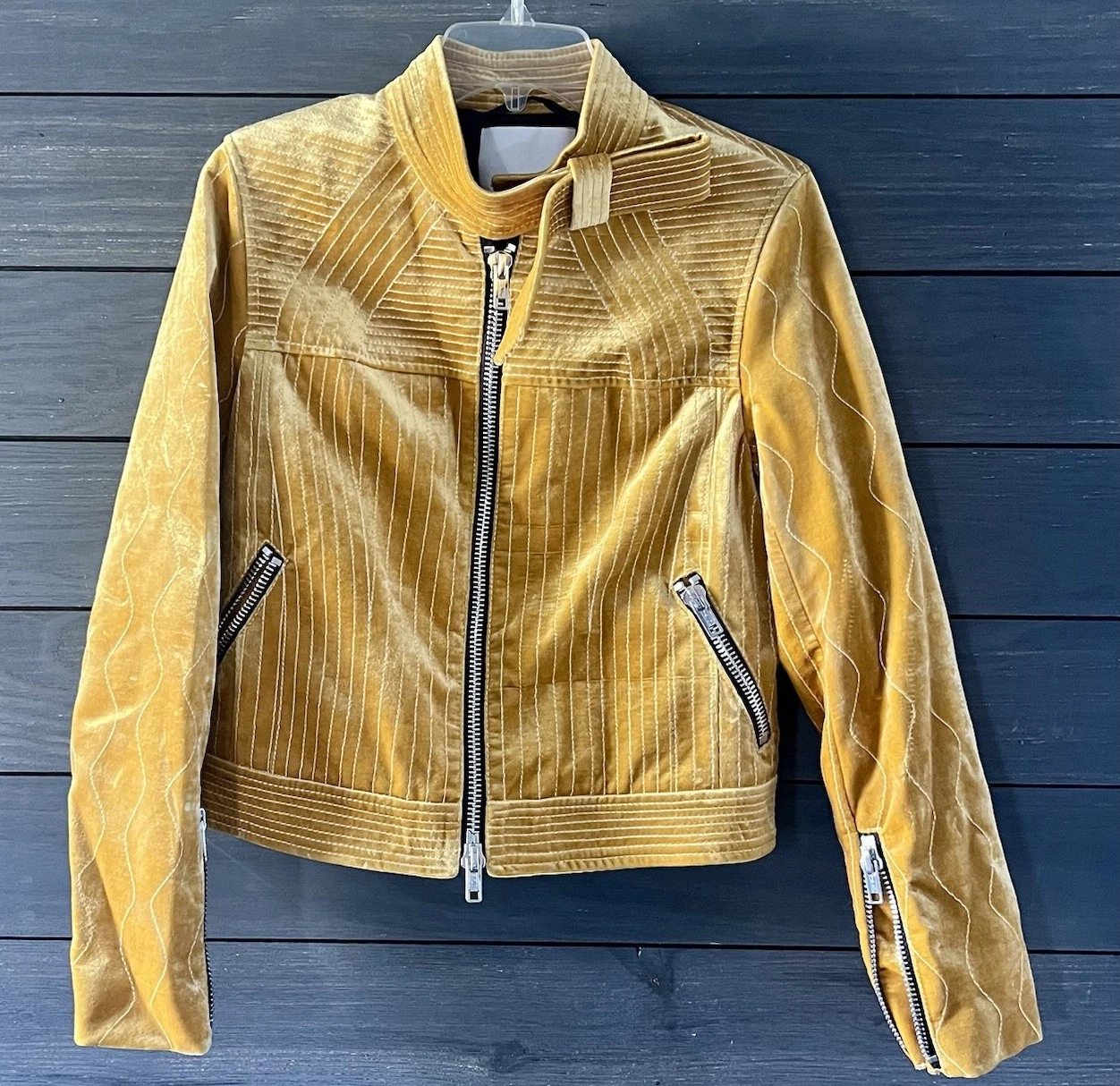 3.1 Phillip Lim Gold Mustard Velvet-Look Quilted Moto Jacket Size 4 - product detail image 1