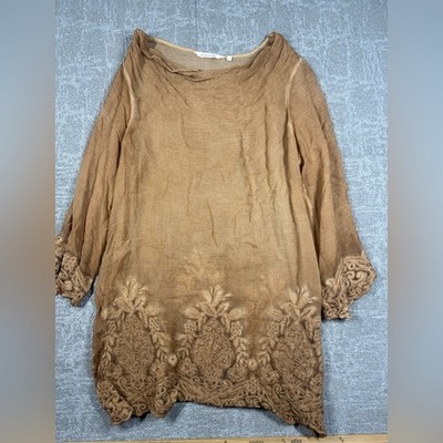 Soft Surrounding Women s Renee Silk Tunic Neck Brown Top Size Large