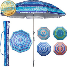 7.2Ft Beach Umbrella Portable with Sand Anchor Tilt Pole Air Vent Blue