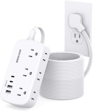 Flat Plug Extension Cord, Power Strip 25FT, 6 Outlets with 4 USB Ports 2 USB C ,