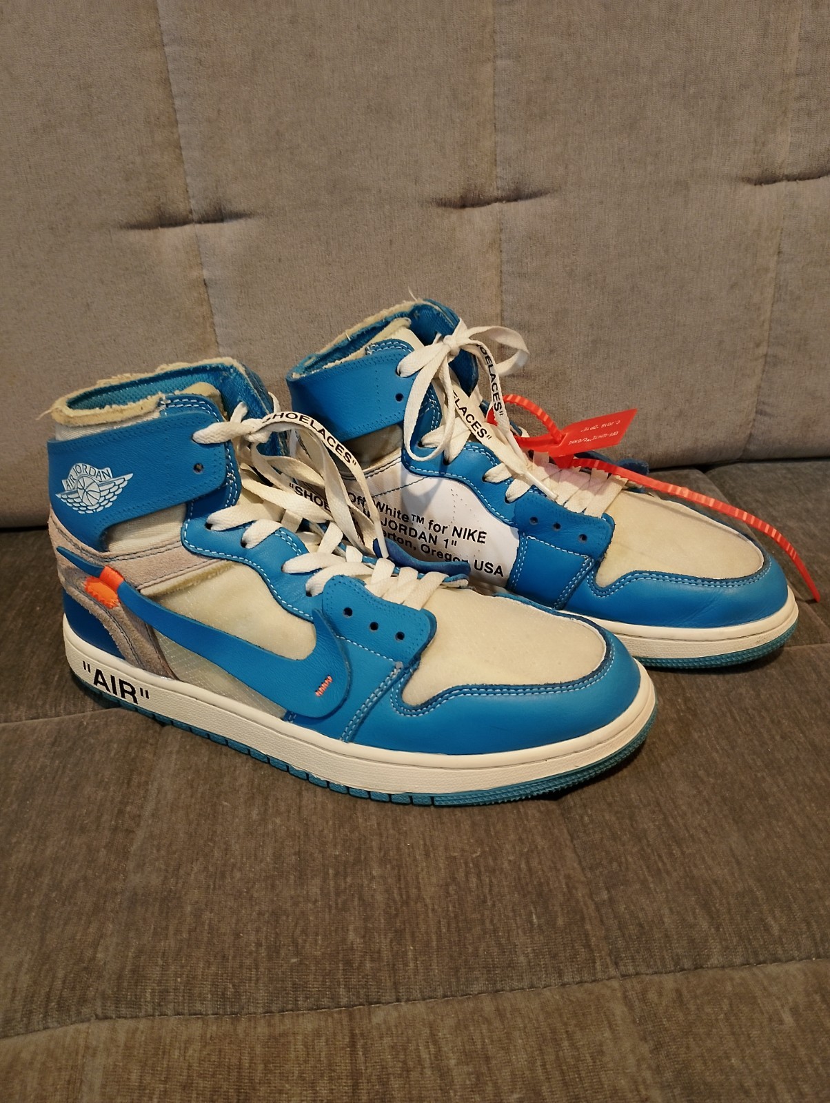 Nike X Off-White Air Jordan 1 Retro Alto OG Azul Universitario Tenis Reino Unido Talla 8