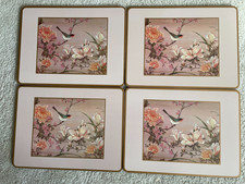 Lot de 4 napperons acryliques printemps oriental oiseaux fleurs 12"x9"