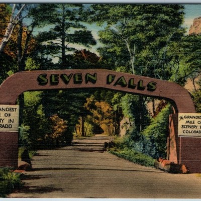 c1940s Colorado Springs CO Seven Falls Gateway Entrance Cheyenne Canon Linen
