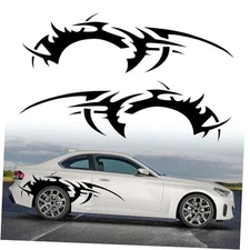  2Pcs 66'' Flame Graphics Stickers Car Body Side Skirt Decals Racing Black