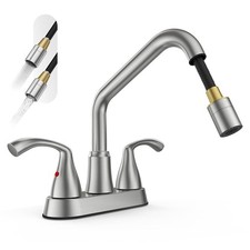 Phiestina Laundry Sink Faucet, 3 Hole Utility Sink Faucet with Pull Out Sprayer,