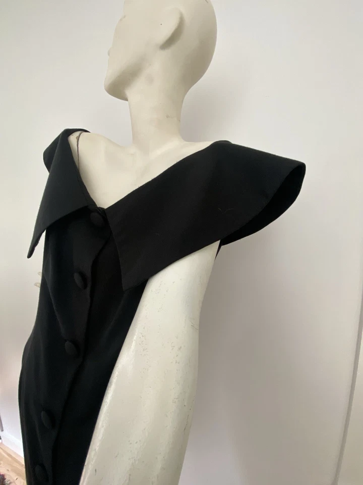 Vestido Grande Vintage Años 80 Kathryn Conover NY EE. UU. Hecho Negro Hombro Descubierto Abotonado Foto 4 de 4