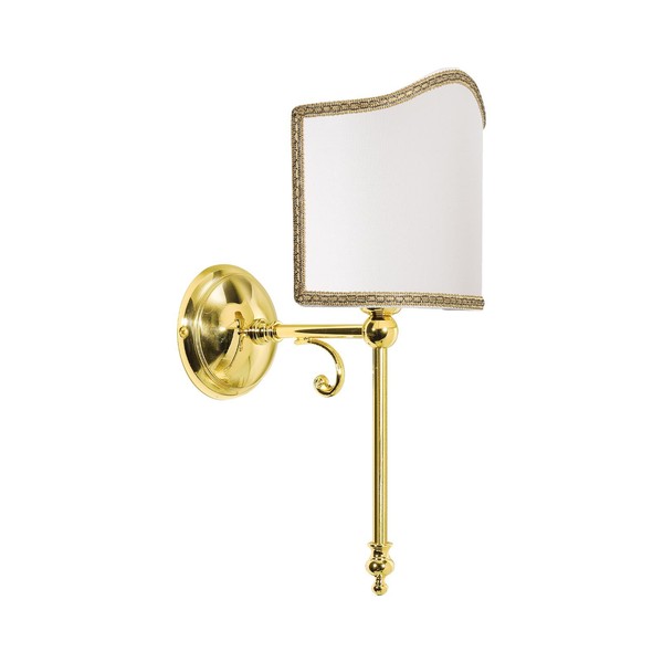 Wandlampe Wandleuchte Stoffschirm Messing Poliert Weiß E14 Klassisch Wohnzimmer-image
