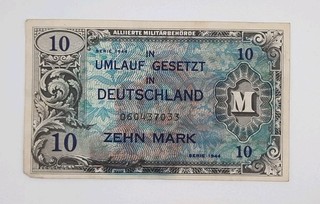 1944 Allied Military Currency GERMANY 10 Mark Banknote Serial No. 0604e7033