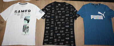 3x T-Shirt Print Gamer 146/152 Puma blau C&A Shirt Gaming weiß / schwarz