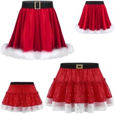 Girls Christmas Skater Skirt Santa Claus Costumes Xmas Cosplay Party Fancy Dress