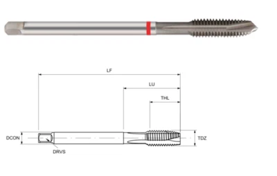 EUROPA TOOL / OSBORN SPIRAL POINT TAP M3 x 0.5 6H HSS-E COBALT RED RING DIN371 TM27160300 EUROPA TOOL