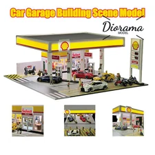 Diorama 1/64 Car Garage Model LED Lighting City Garage Scene Building Model Toy