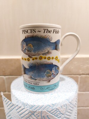 Dunoon Fische Becher Sternzeichen Serie Feinsteinzeug zwei Fische Made in Scotland Keramik