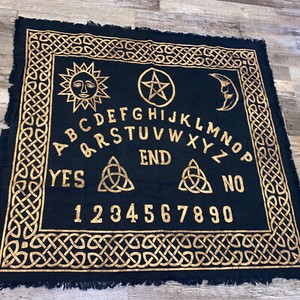 Ouija Board Altar Cloth 26" x 26" Black and Gold Halloween Goth Decor