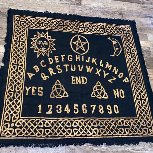 Ouija Board Altar Cloth 26" x 26"  Black and Gold Halloween Goth Decor