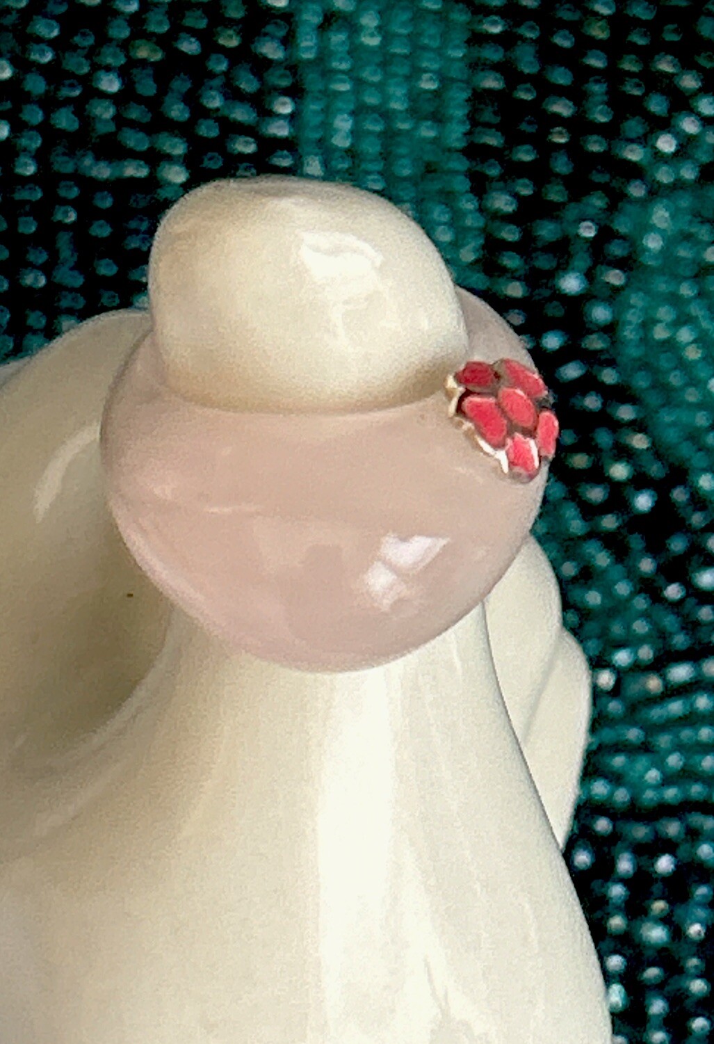 Solid Rose Quartz Stone Solitaire Ring with Flora… - image 4