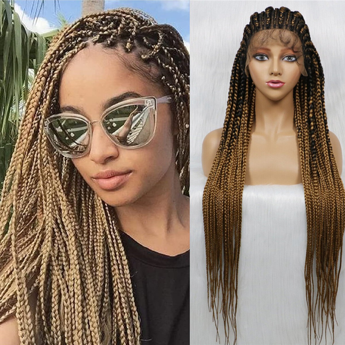 Braided Lace Front Wigs Dark Roots Brown Ombre Dark Blonde 