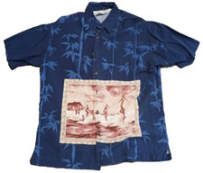 KoKo Island Hawaiian Shirt Mens Large Blue Floral Print Short Sleeve Button Up