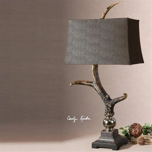 Uttermost Stag Horn Resin Table Lamp in Burnished Bone Ivory/Chocolate - Picture 1 of 4