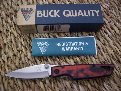 VINTAGE BUCK KNIFE 170 LIGHTNING / RED & BLACK MARBLE FINISH / NOS 1998 MINT