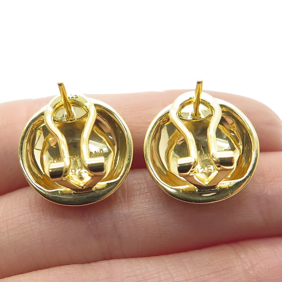 HAN 925 Sterling Silver Gold Plated Enamel Heart Floral Omega Back Earrings - Image 3 of 4