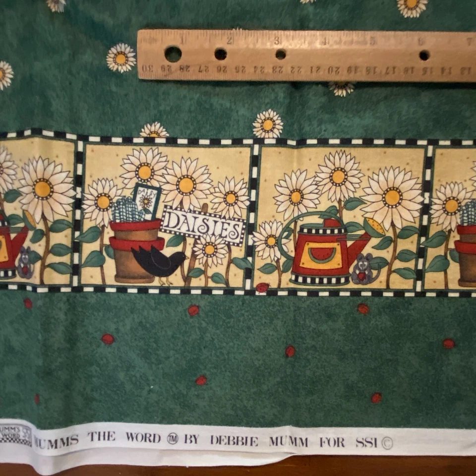 Tela de algodón acolchado verde de doble borde girasol vintage de 2 años Foto 3 de 4