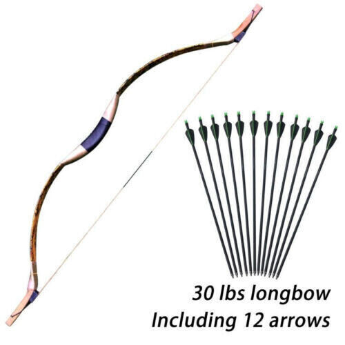 Set 30Lb Handmade Traditional Mongolian Recurve Bow 43" + 12Pcs Fiberglass Arrow - Foto 1 di 9