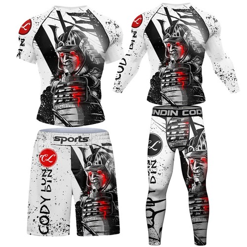 Rashguard MMA T-shirt +Pant MMA Shorts Grappling Jiu Jitsu Bjj Boxing Sportswear - Picture 22 of 23