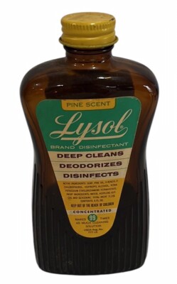 Vtg 60s LYSOL Pine Scent Amber Bottle/Paper Label~Partially Full~Movie Prop