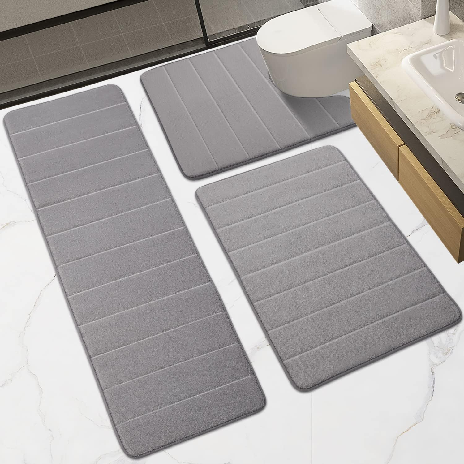 3-Piece Soft Memory Foam Bath Mat Set - Non-Slip & Absorbent