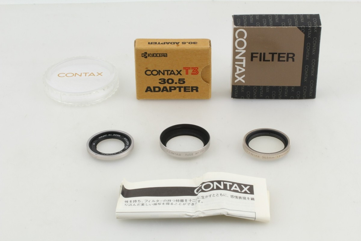 MINT in BOX] Contax T3 30.5mm Adapter TVS Metal Hood P Filter Set 